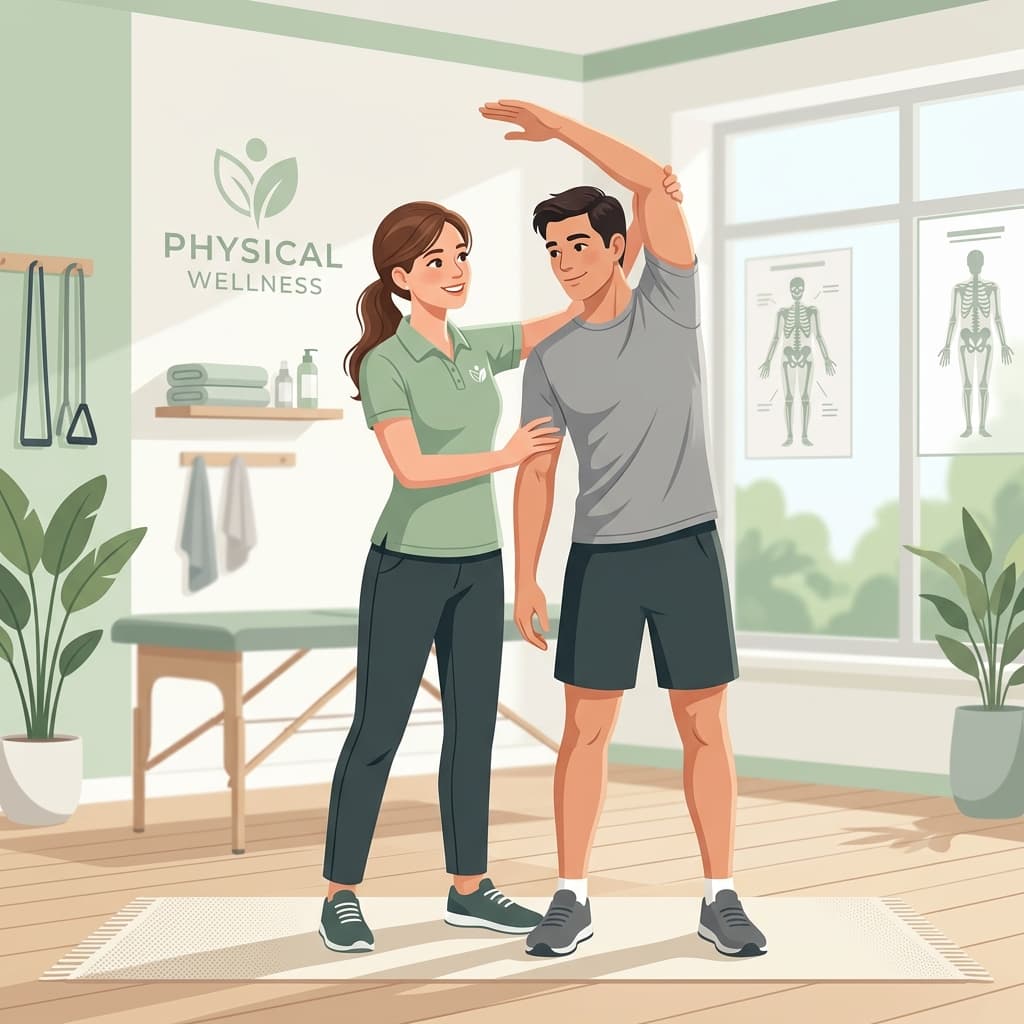 Physiotherapist guiding a patient through a chronic pain management exercise